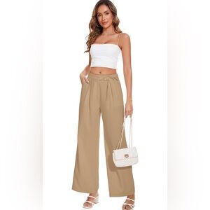 KICZOY Women's Wide Leg Long Trousers with Tie Belt